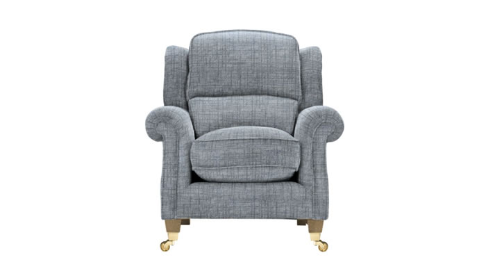 Parker Knoll Henley Armchair Dash Blue Fabric with Vintage Oak Legs